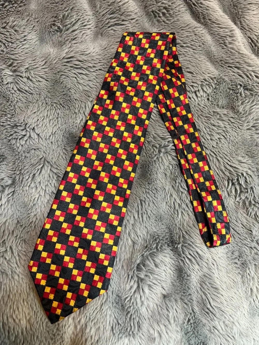 Vintage Christian Dior Monsieur Mens Geometric Checkerboard Tie Multi Color